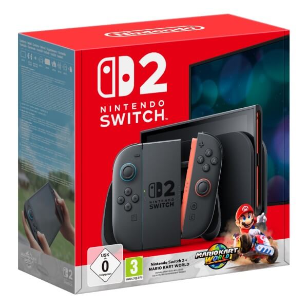 Detailní obrázek krabice balení Nintendo Switch 2 a&nbsp;hry Mario Kart World